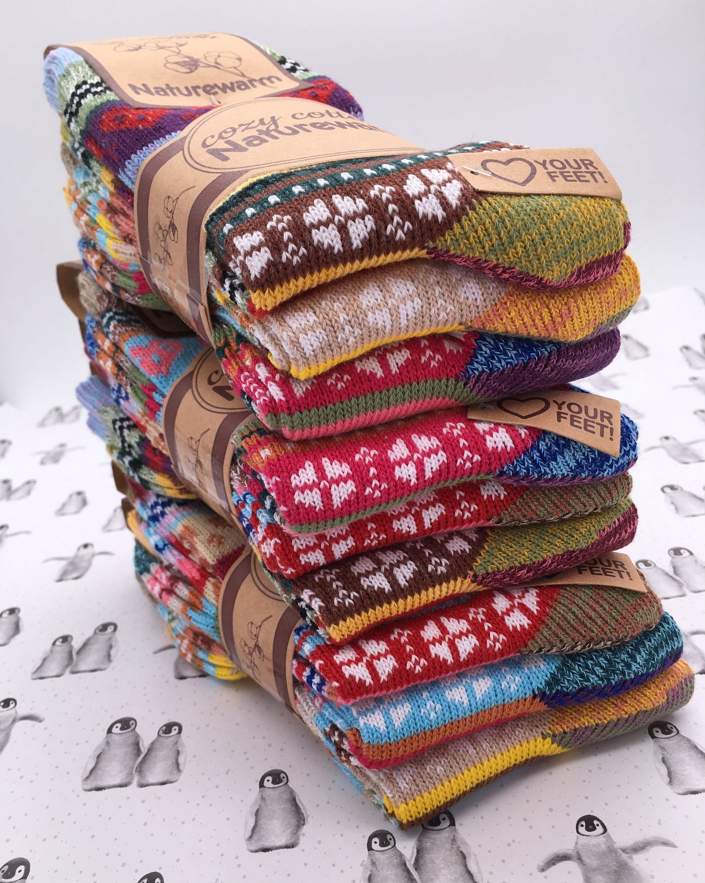 Ladies Norwegian Cozy Cotton SOCKS, Supersoft Prewashed, Colourful, Nordic Style Design