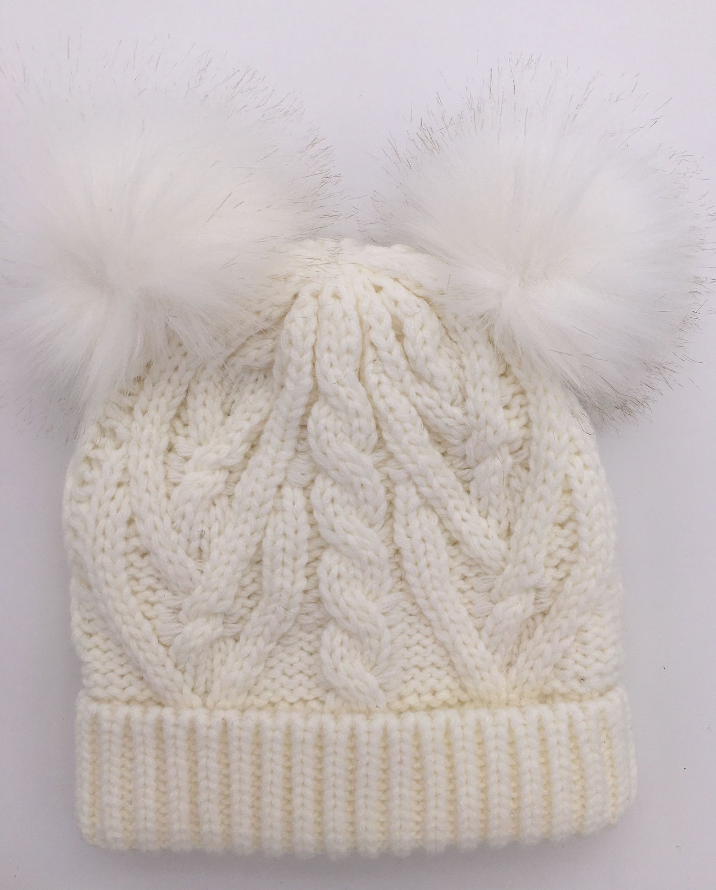 Girls Knitted Fashion Winter Beanie Hat Winter Warm Hat with Double Pompom & Lining