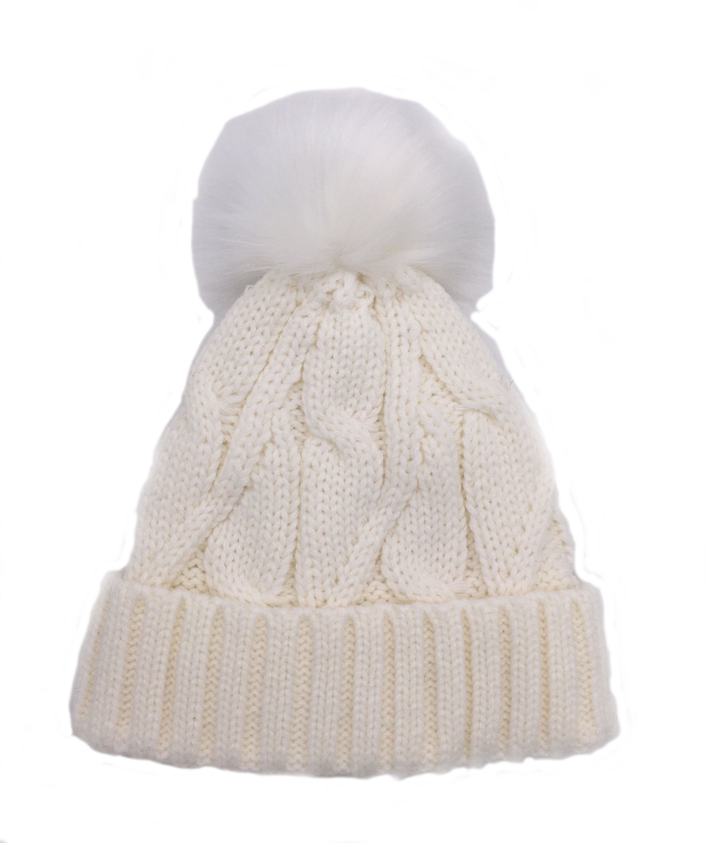 Girls Knitted Fashion Winter Beanie Hat Winter Warm Hat with Pompom & Lining
