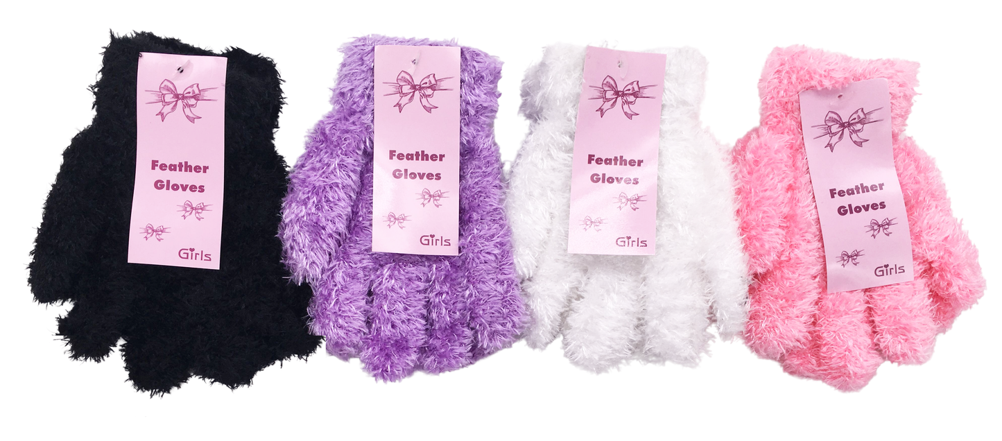 Children Girls Fluffy Feather Cosy Warm Gloves Luxuriously fluffy and soft feel