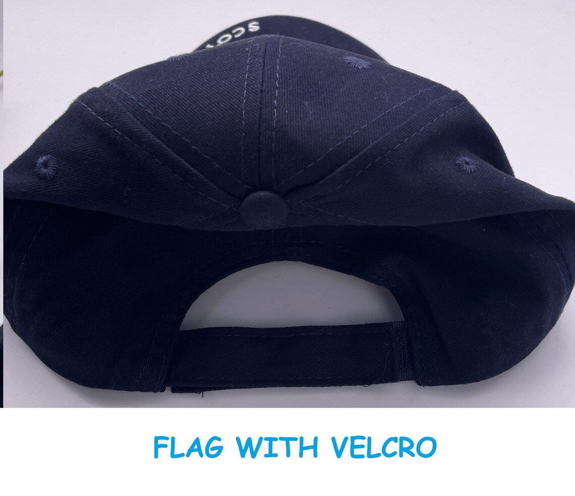 Adults 5 Panel SCOTLAND Baseball Caps, Tartan with Scottish Lion Embroidery, Blue with Scotland Flag