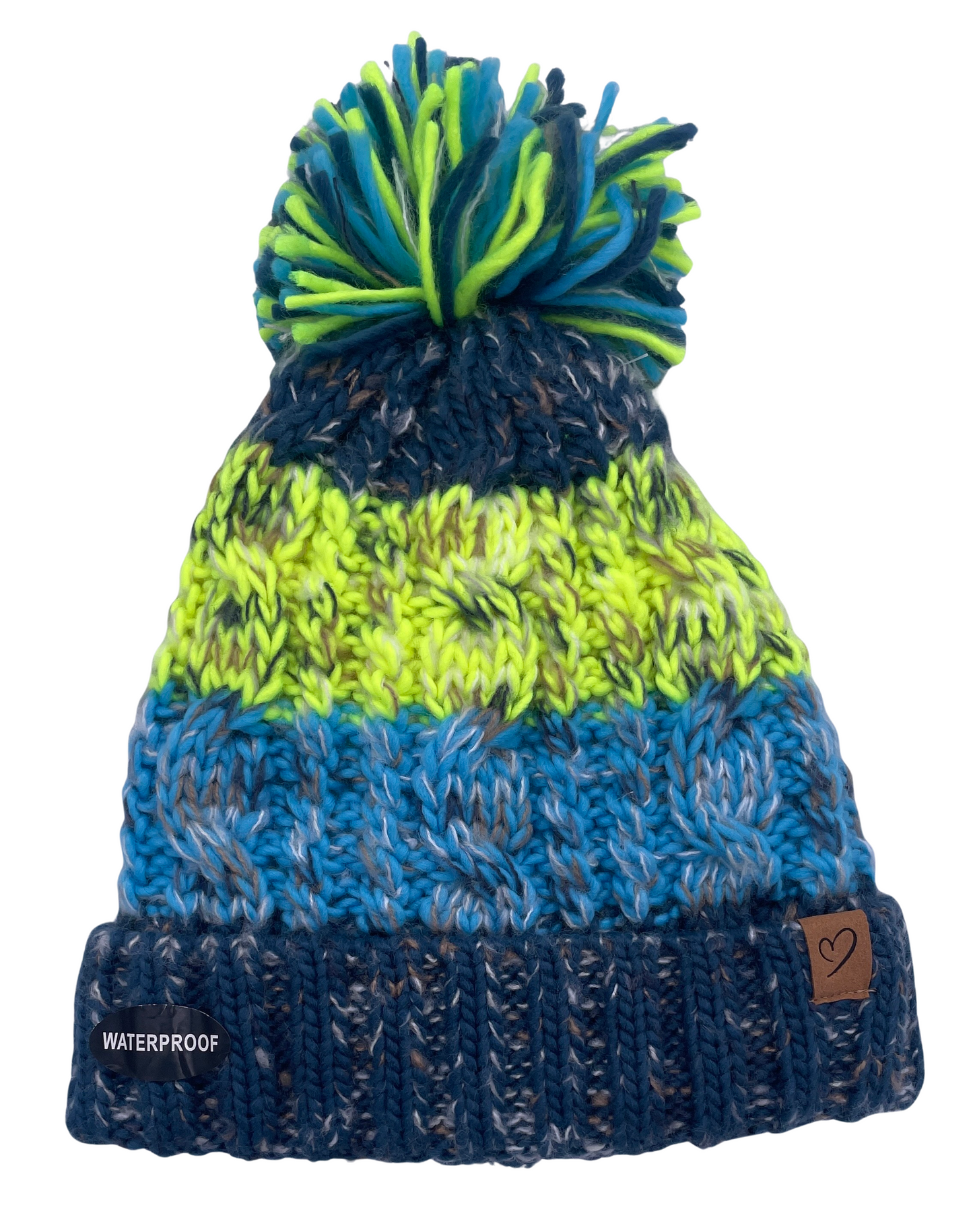 Ladies 100% WATERPROOF WINDPROOF Warm Cable Knit hat pompom Polar Fleece lining