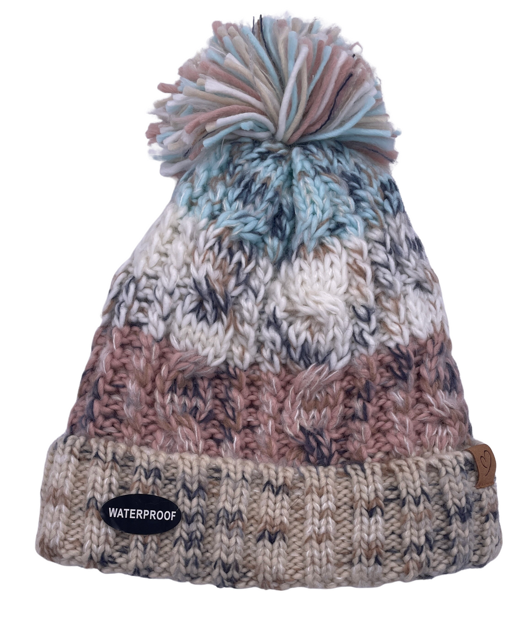 Ladies 100% WATERPROOF WINDPROOF Warm Cable Knit hat pompom Polar Fleece lining