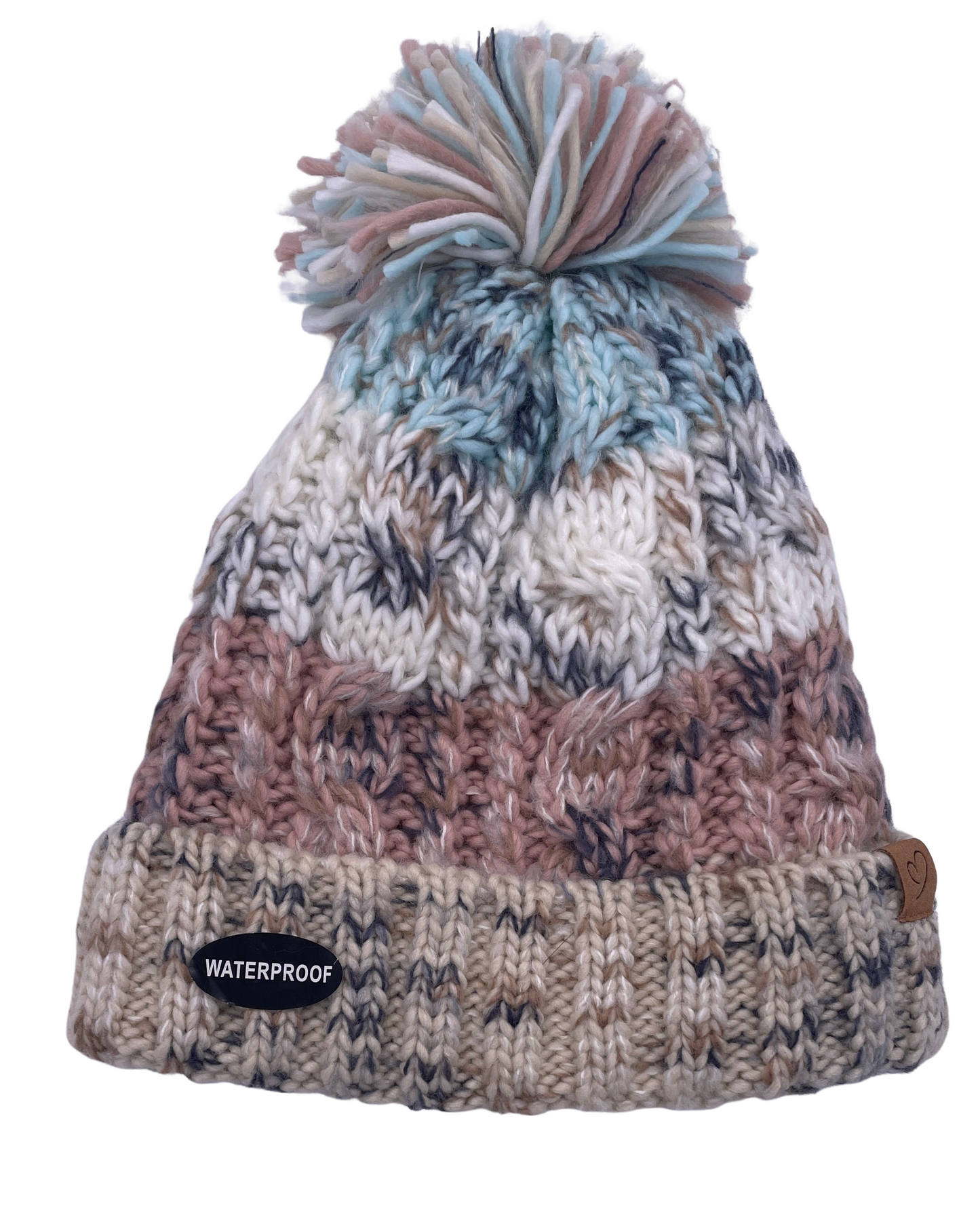 Ladies 100% WATERPROOF WINDPROOF Warm Cable Knit hat pompom Polar Fleece lining