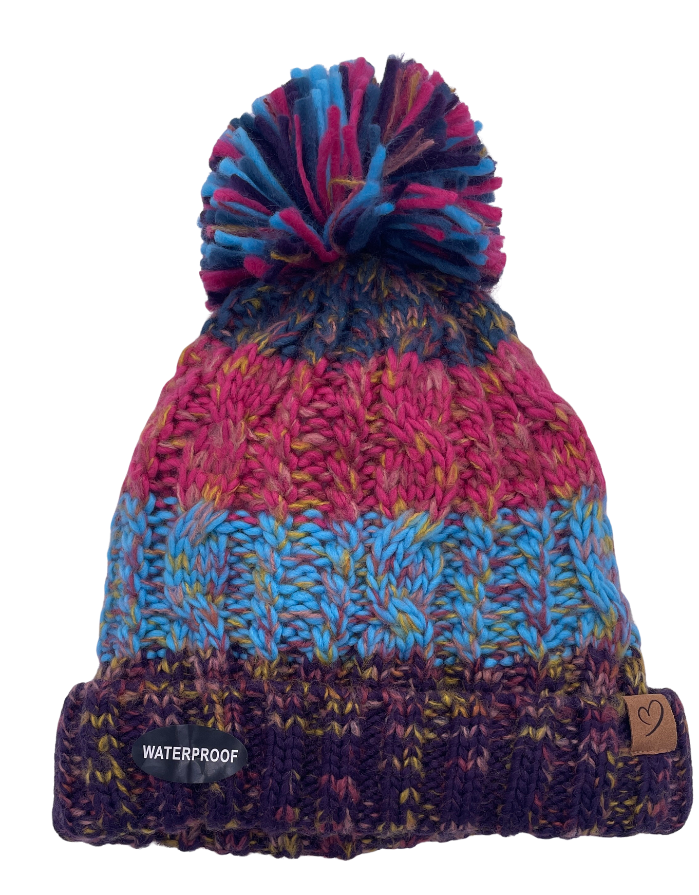 Ladies 100% WATERPROOF WINDPROOF Warm Cable Knit hat pompom Polar Fleece lining