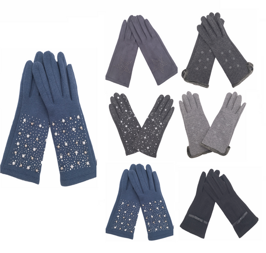 Ladies Winter Fashion Gloves Cosy Featuring Glitter &Pearl, Print Design