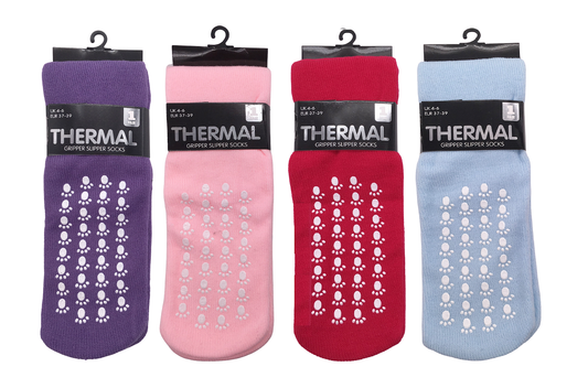 Ladies Womens THERMAL GRIPPER SLIPPER socks Lounge Wear Winter Warmth Size 4-6