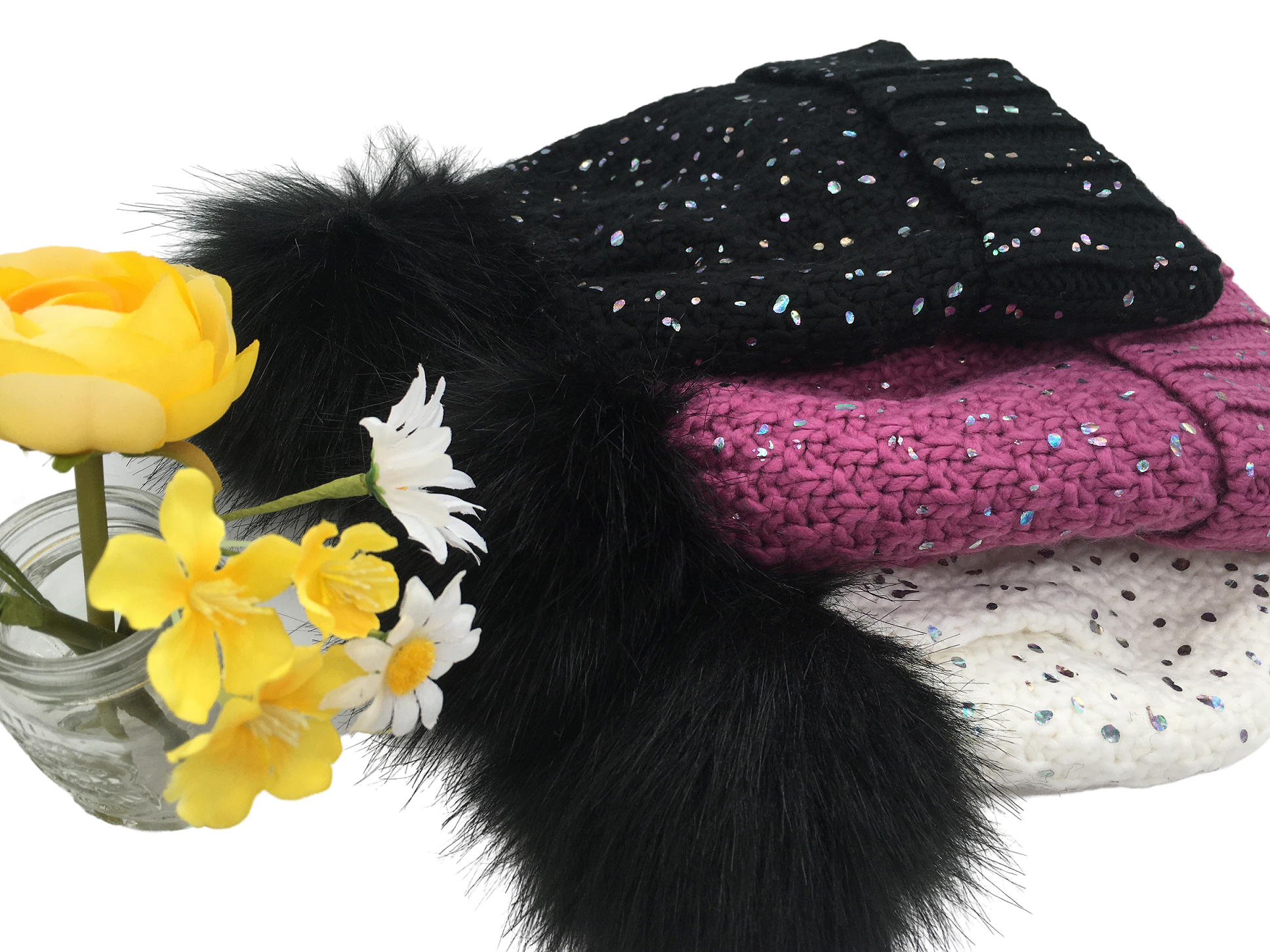 Girls Knitted Fashion Winter Beanie Hat Winter Warm Hat with Pompom & Lining