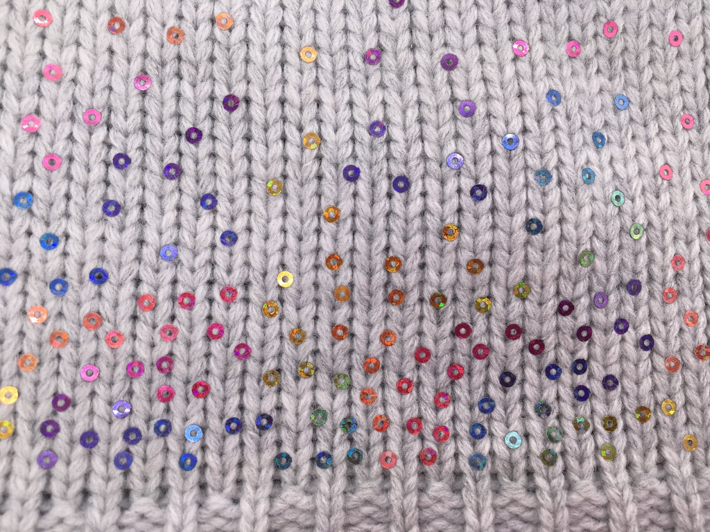 Girls Sequin Knitted Fashion Winter Beanie Hat Winter Warm Hat with Pompom & Fleece Lining