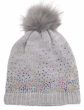 Girls Sequin Knitted Fashion Winter Beanie Hat Winter Warm Hat with Pompom & Fleece Lining