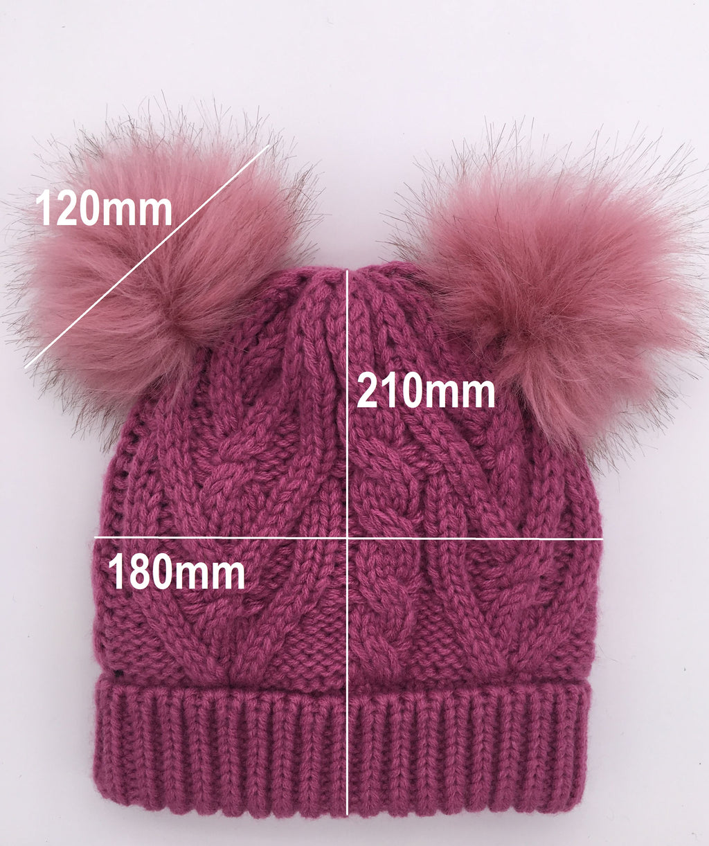 Girls Knitted Fashion Winter Beanie Hat Winter Warm Hat with Double Pompom & Lining