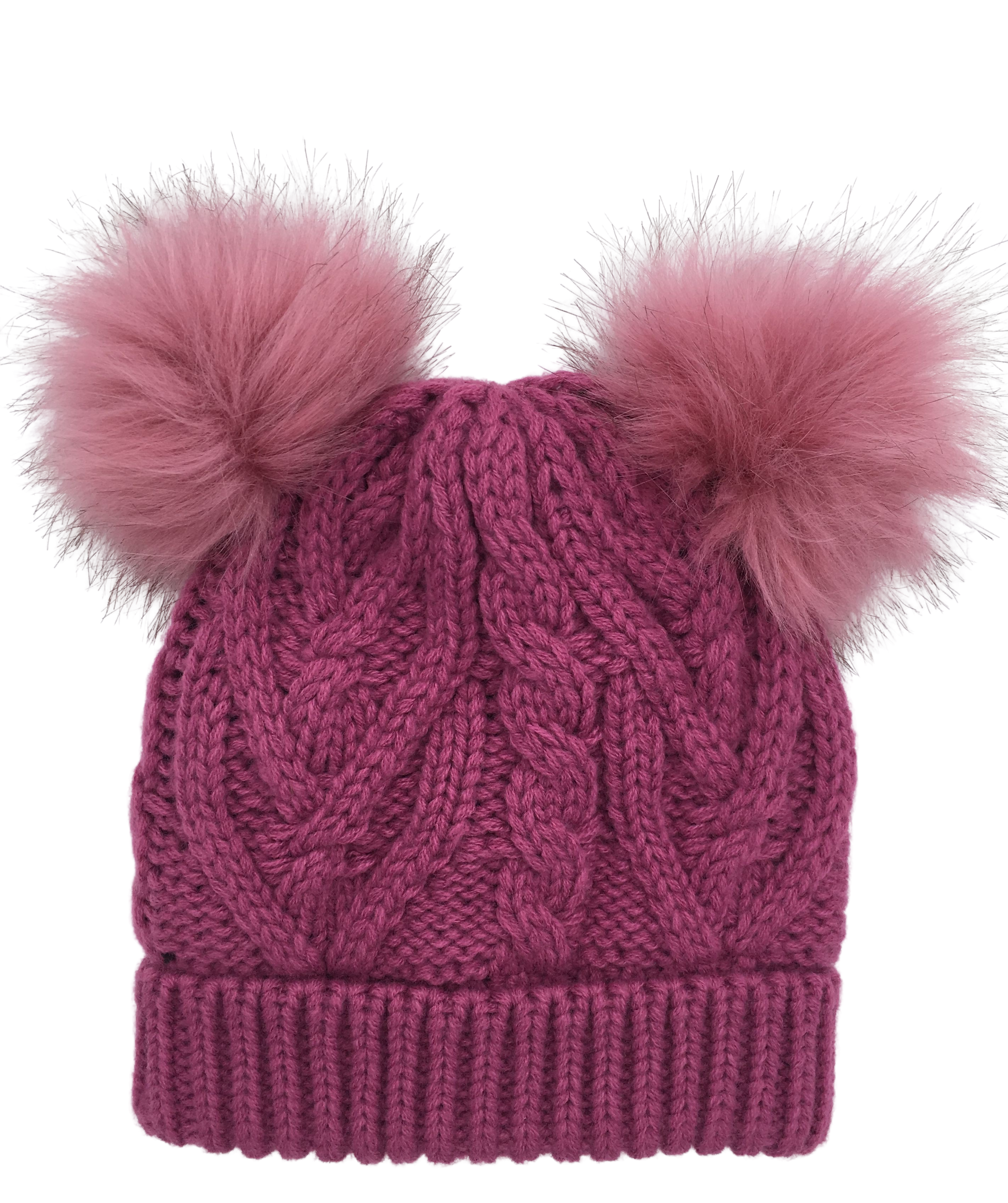 Girls Knitted Fashion Winter Beanie Hat Winter Warm Hat with Double Pompom & Lining