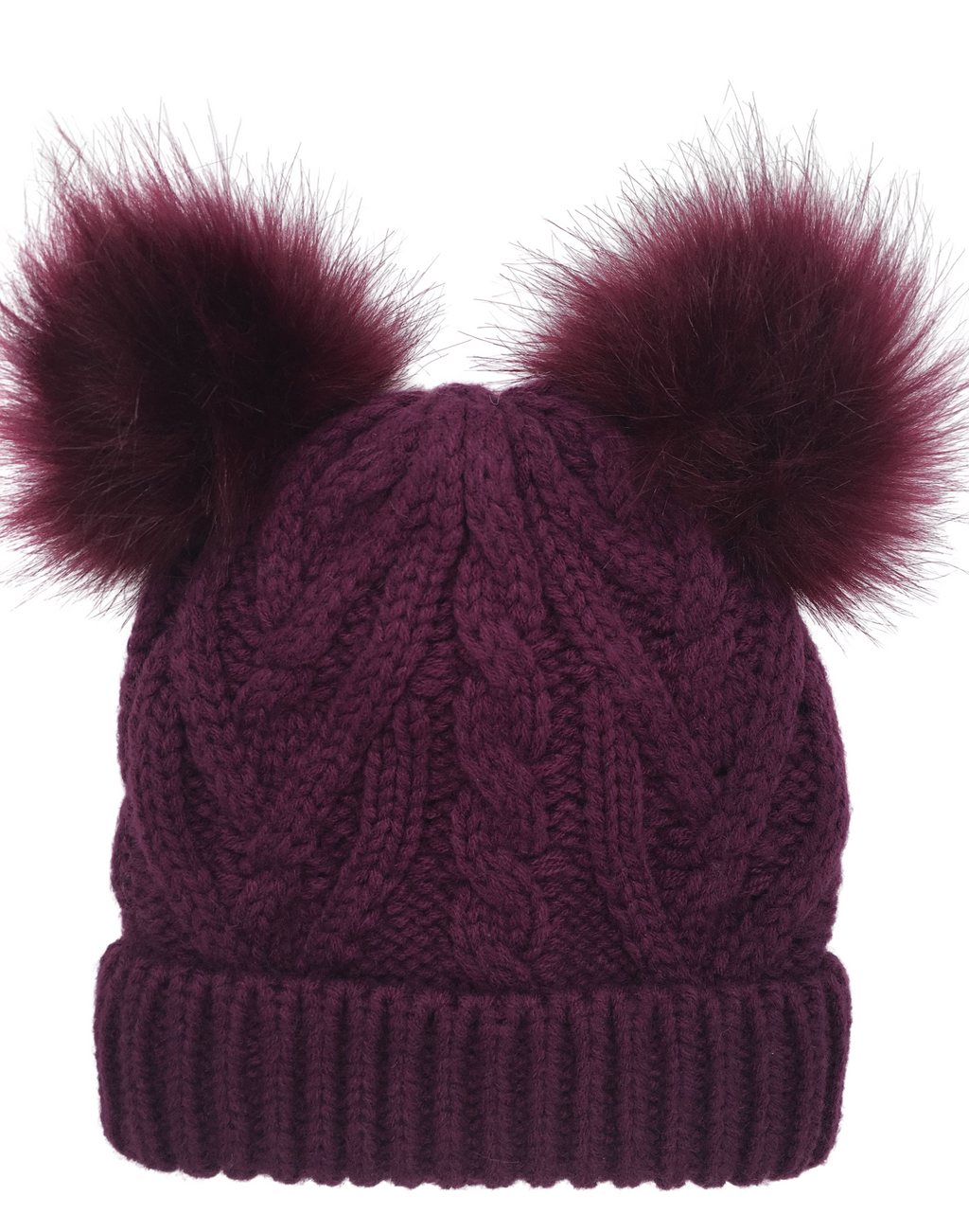 Girls Knitted Fashion Winter Beanie Hat Winter Warm Hat with Double Pompom & Lining