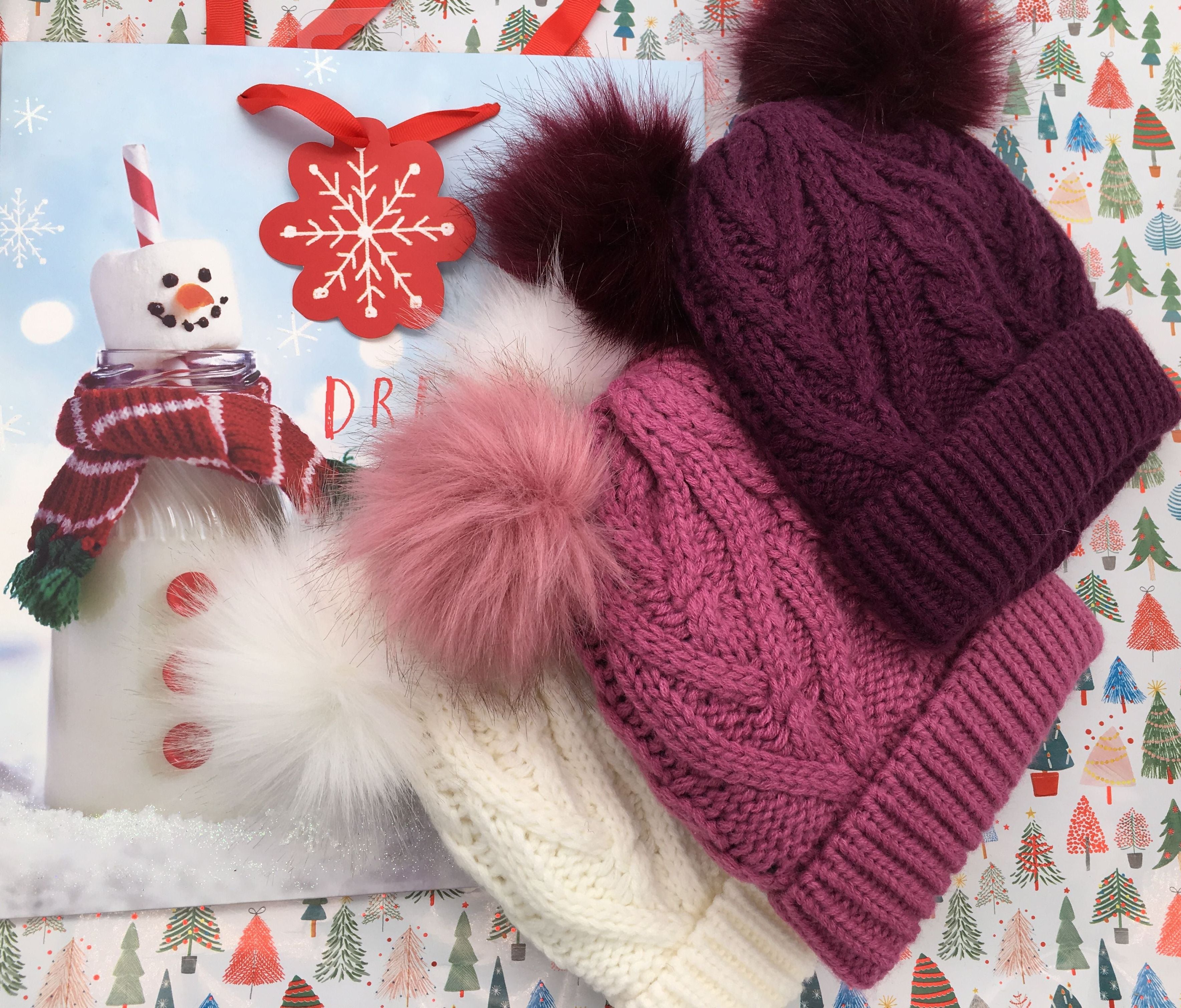 Girls Knitted Fashion Winter Beanie Hat Winter Warm Hat with Double Pompom & Lining