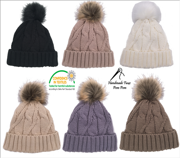 Girls Knitted Fashion Winter Beanie Hat Winter Warm Hat with Pompom & Lining