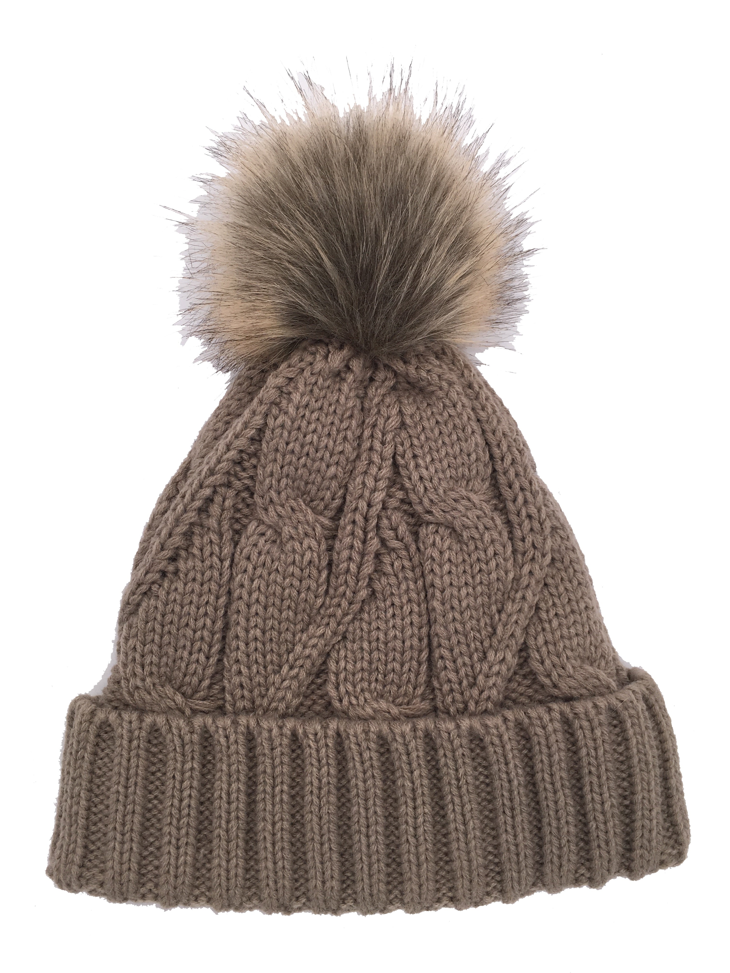 Girls Knitted Fashion Winter Beanie Hat Winter Warm Hat with Pompom & Lining