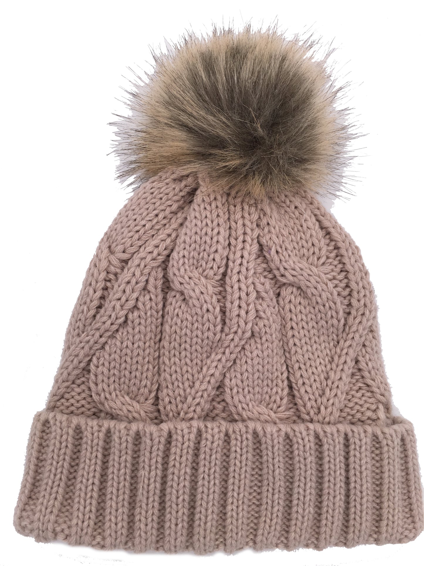Girls Knitted Fashion Winter Beanie Hat Winter Warm Hat with Pompom & Lining