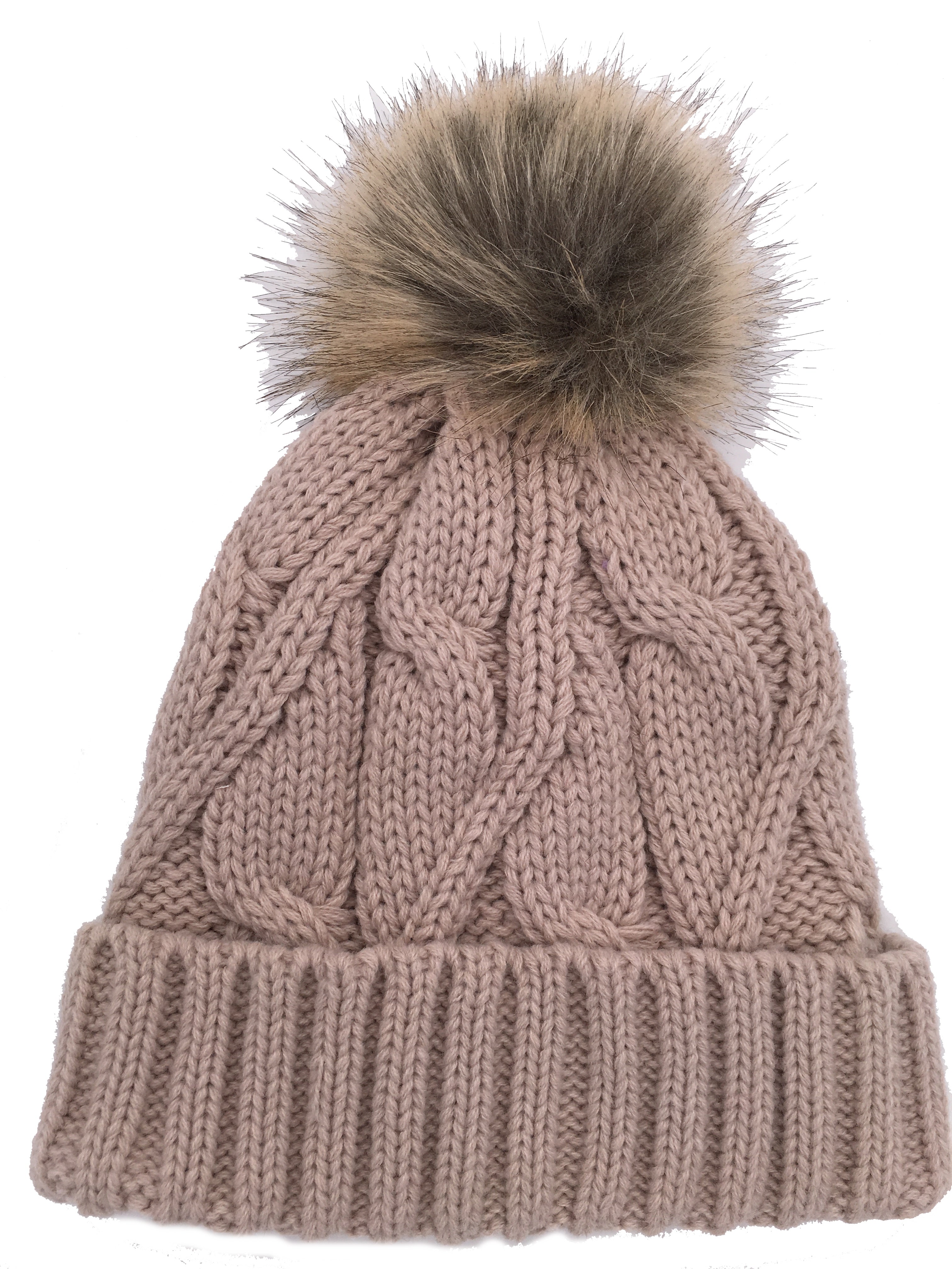 Girls Knitted Fashion Winter Beanie Hat Winter Warm Hat with Pompom & Lining