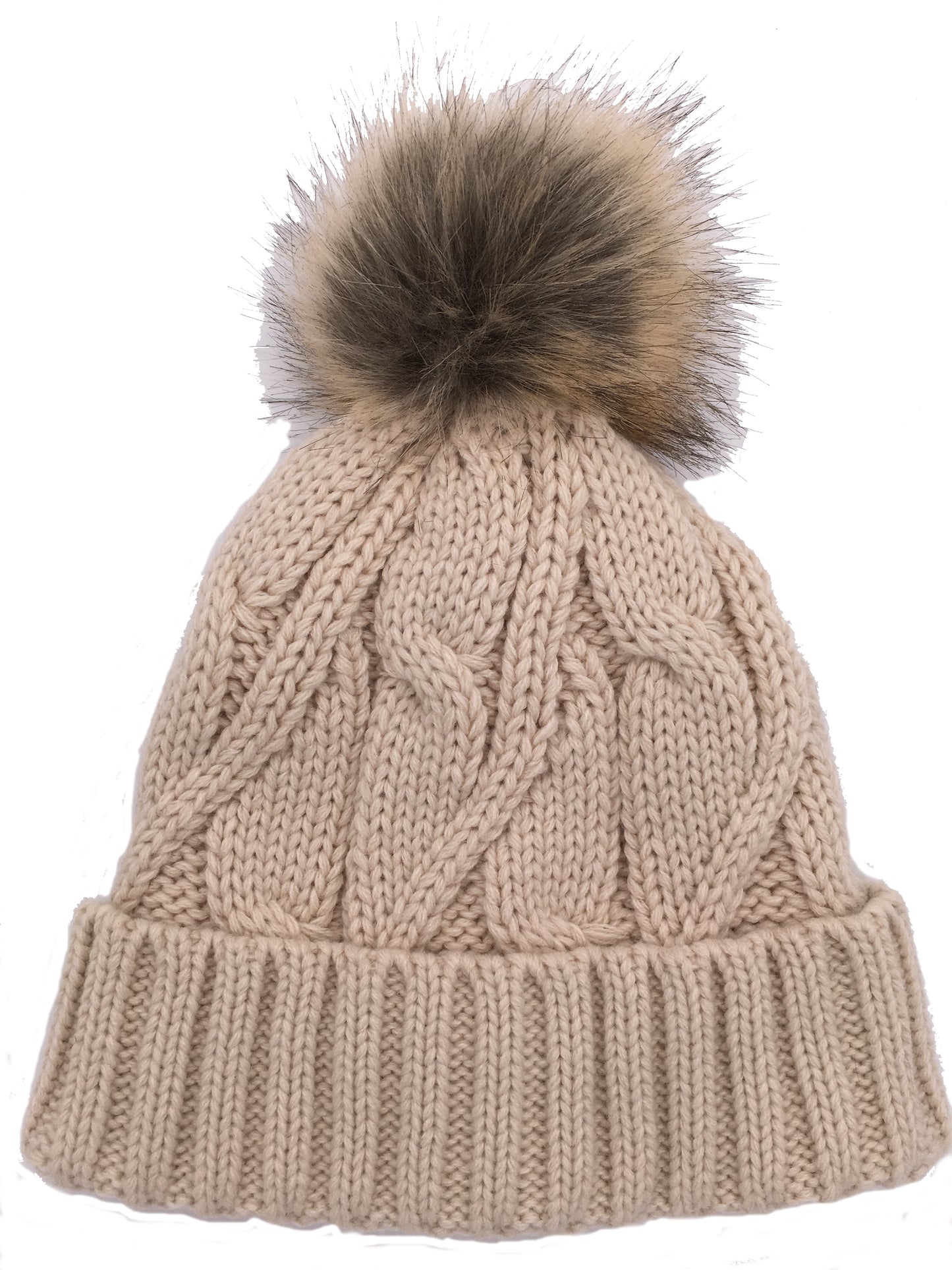 Girls Knitted Fashion Winter Beanie Hat Winter Warm Hat with Pompom & Lining