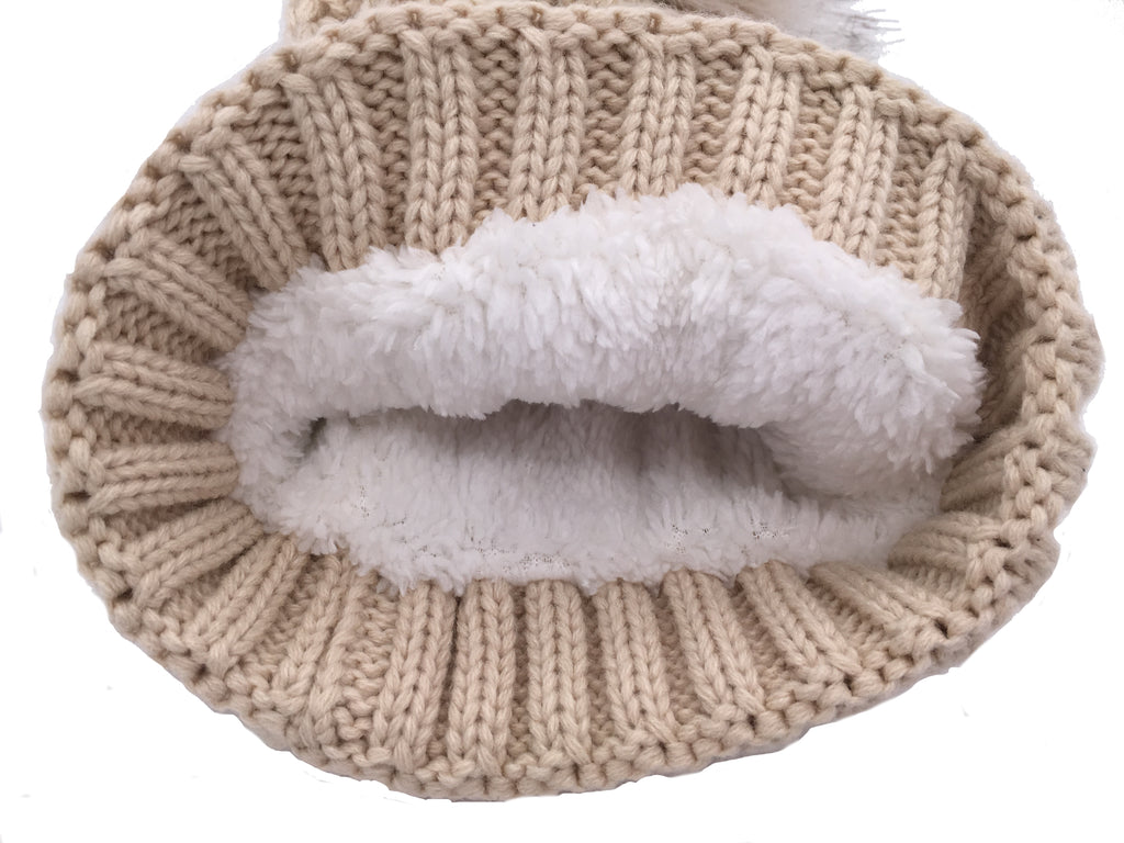 Ladies Women Knitted Fashion Winter Beanie Hat Winter Warm Hat with Pompom & Lining