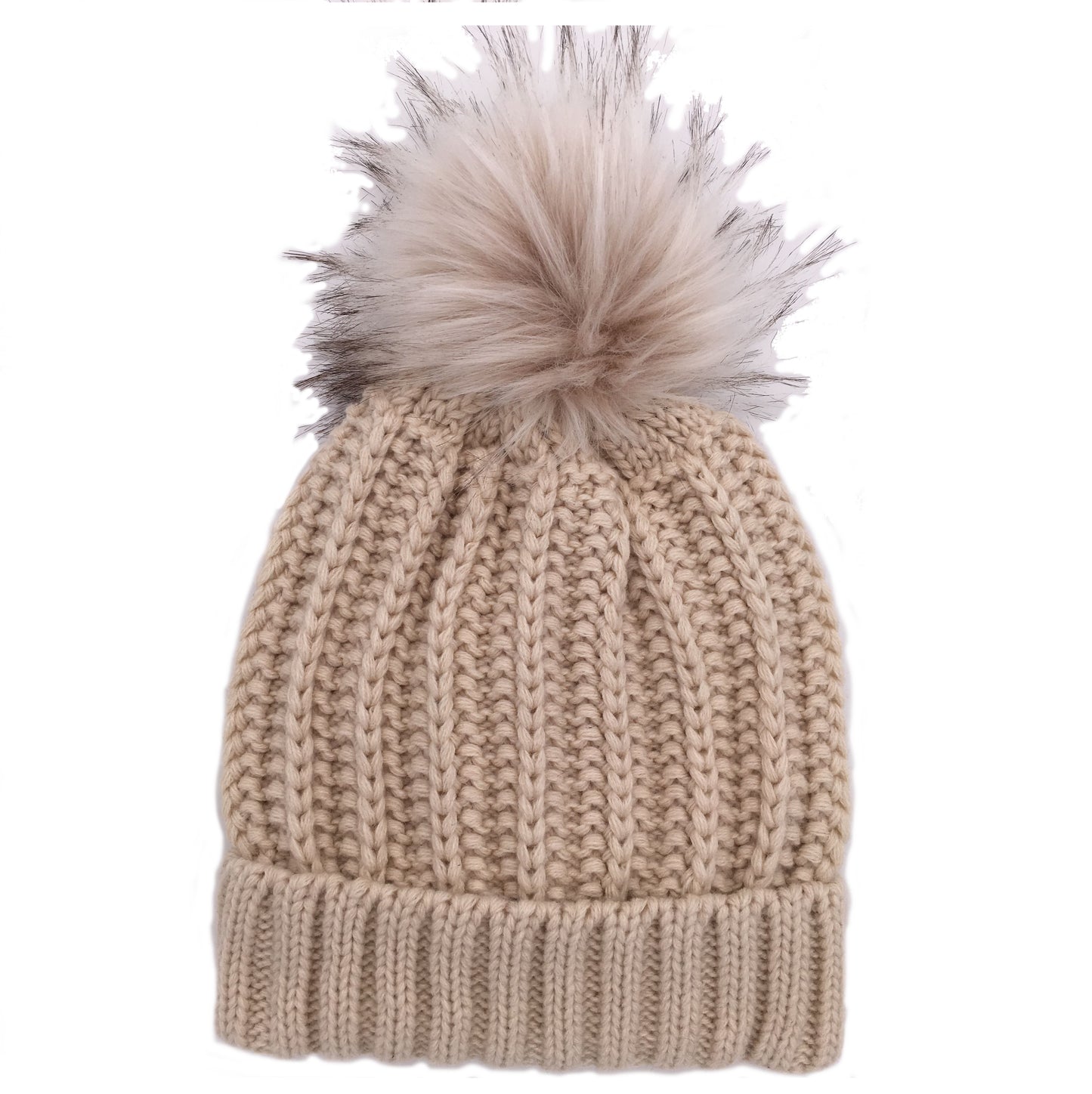 Ladies Women Knitted Fashion Winter Beanie Hat Winter Warm Hat with Pompom & Lining
