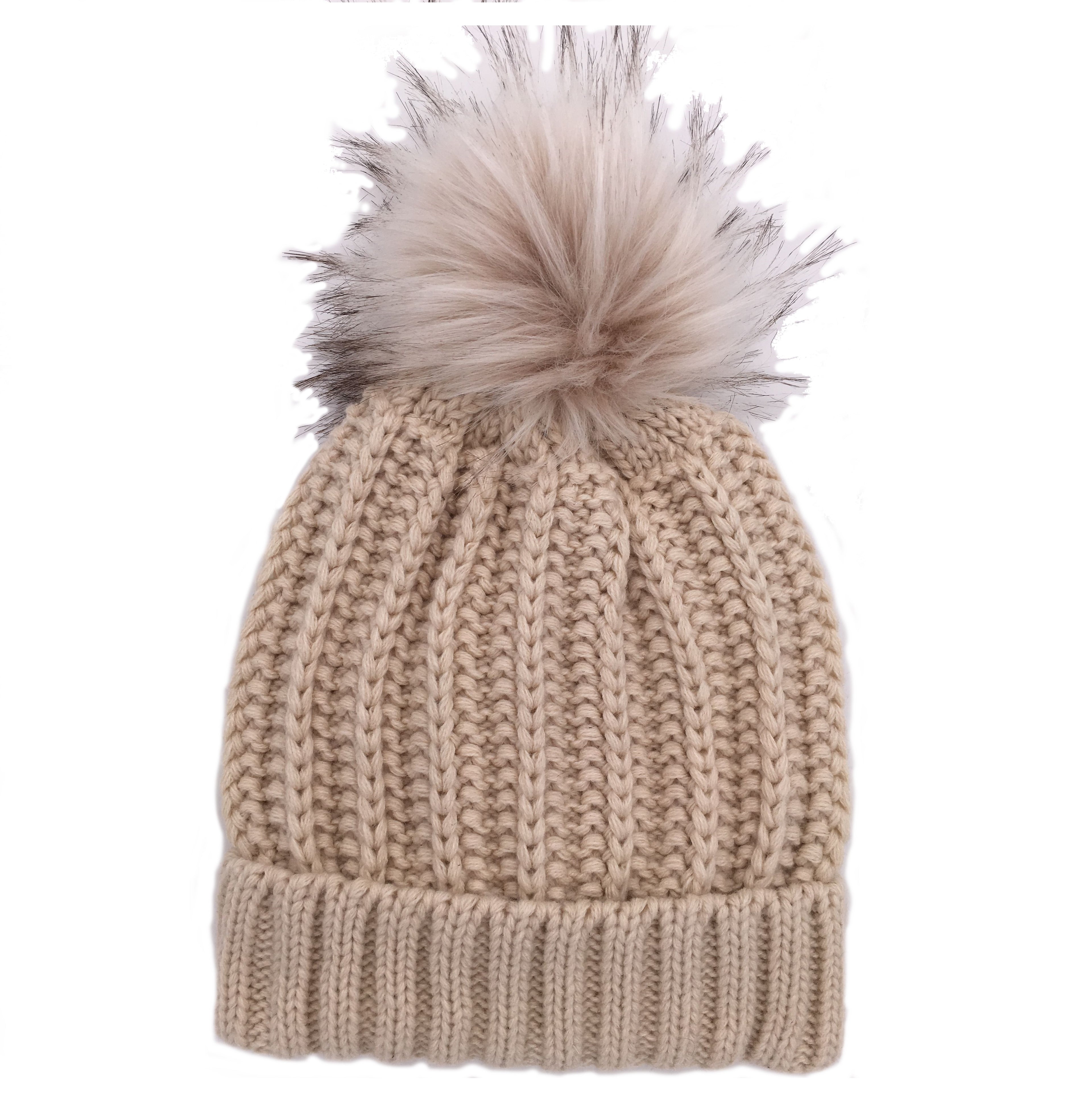 Ladies Women Knitted Fashion Winter Beanie Hat Winter Warm Hat with Pompom & Lining