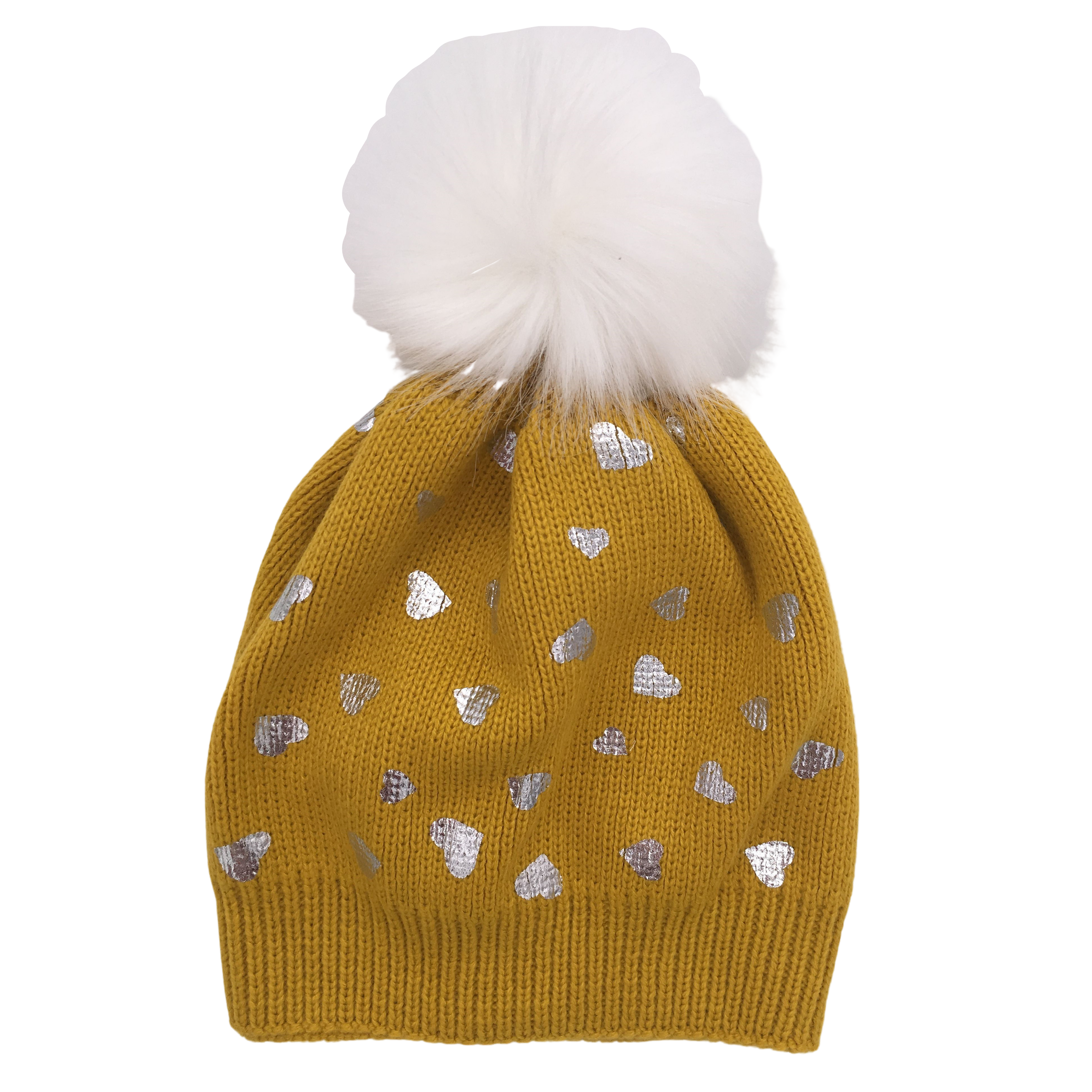 Girls Sequin Knitted Fashion Winter Beanie Hat Winter Warm Hat with Pompom & Acrylic Lining