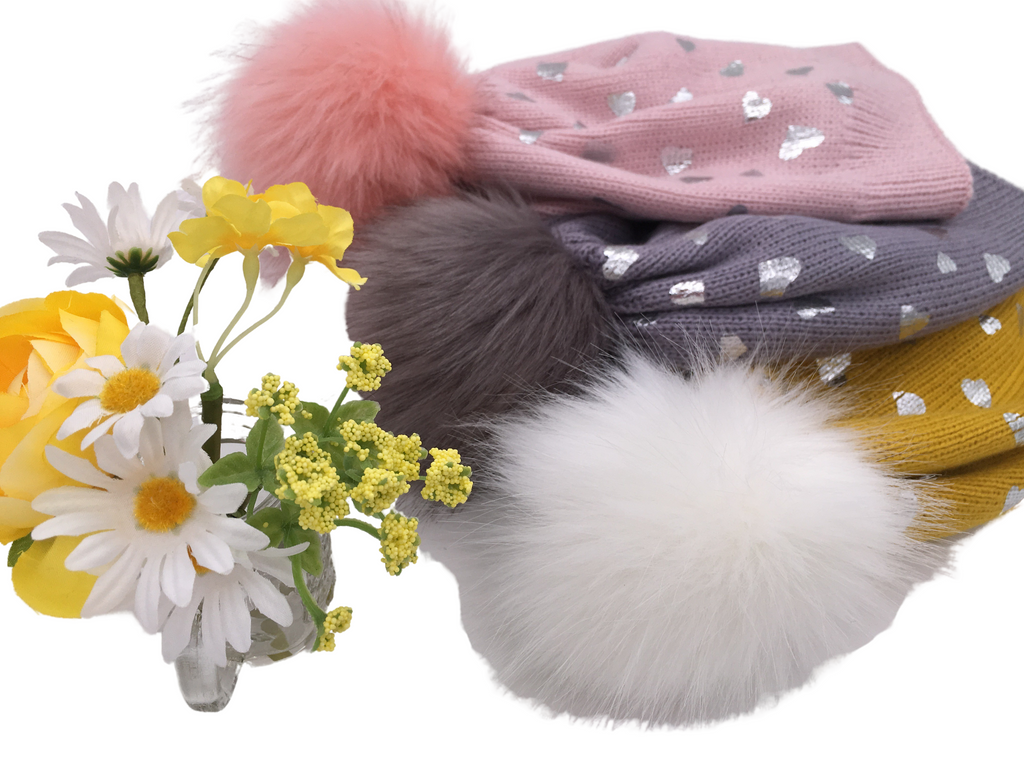 Girls Sequin Knitted Fashion Winter Beanie Hat Winter Warm Hat with Pompom & Acrylic Lining
