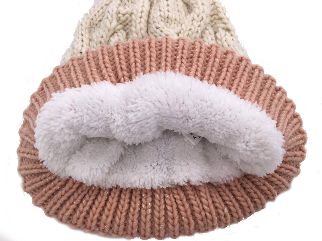 Girls Knitted Fashion Winter Beanie Hat Winter Warm Hat with Pompom with Lining