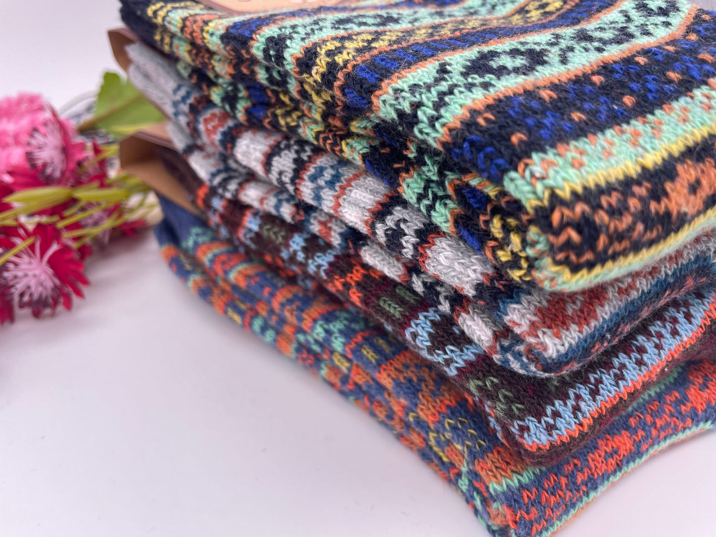 Mens Patterned Norwegian  SOCKS, Soft, Colourful, Nordic Style Design