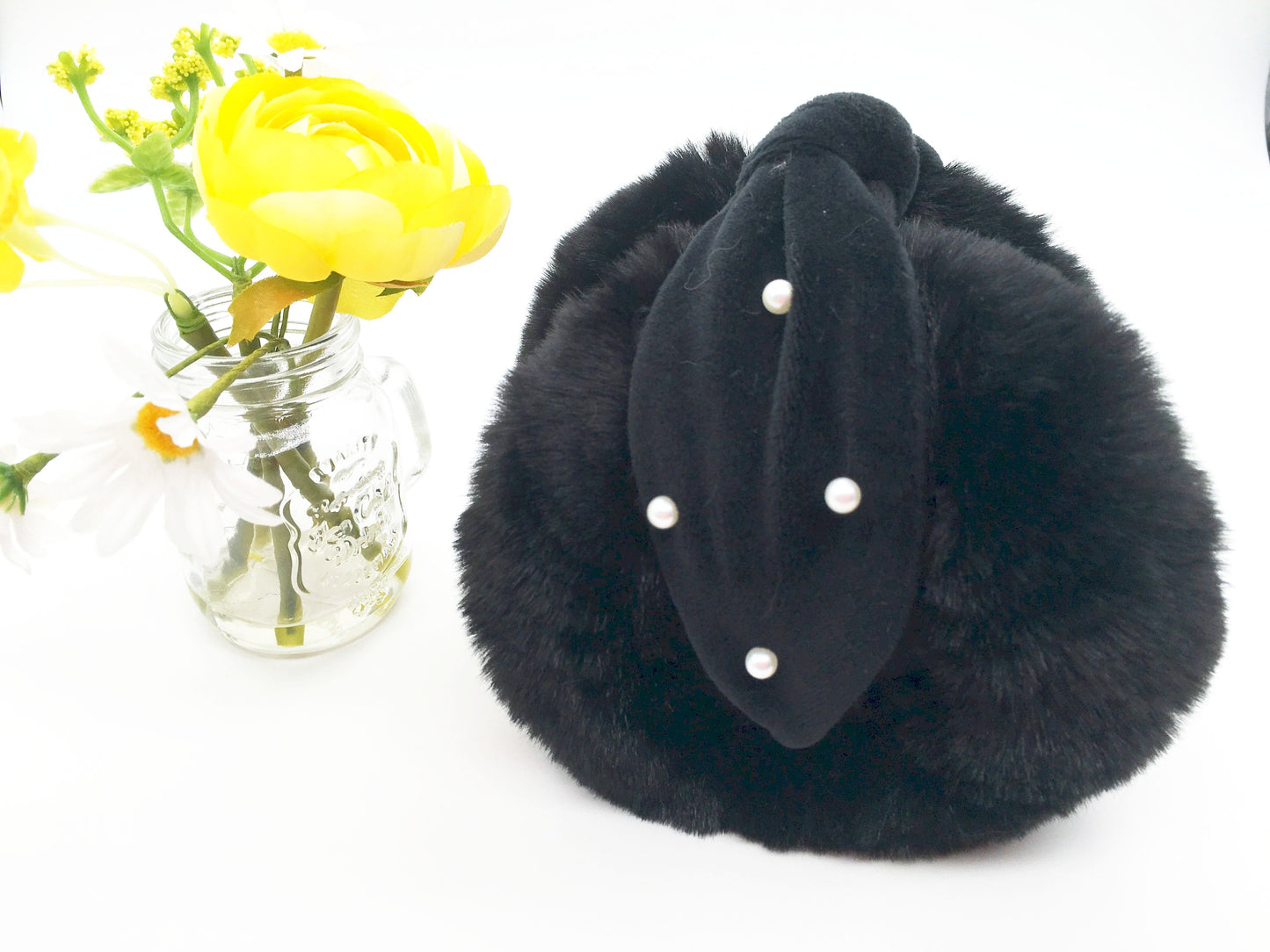 Women EARMUFFS, Foldable, Ear Warmers, Cold Weather Protection, Stylish Velvet Band with Pearl detail