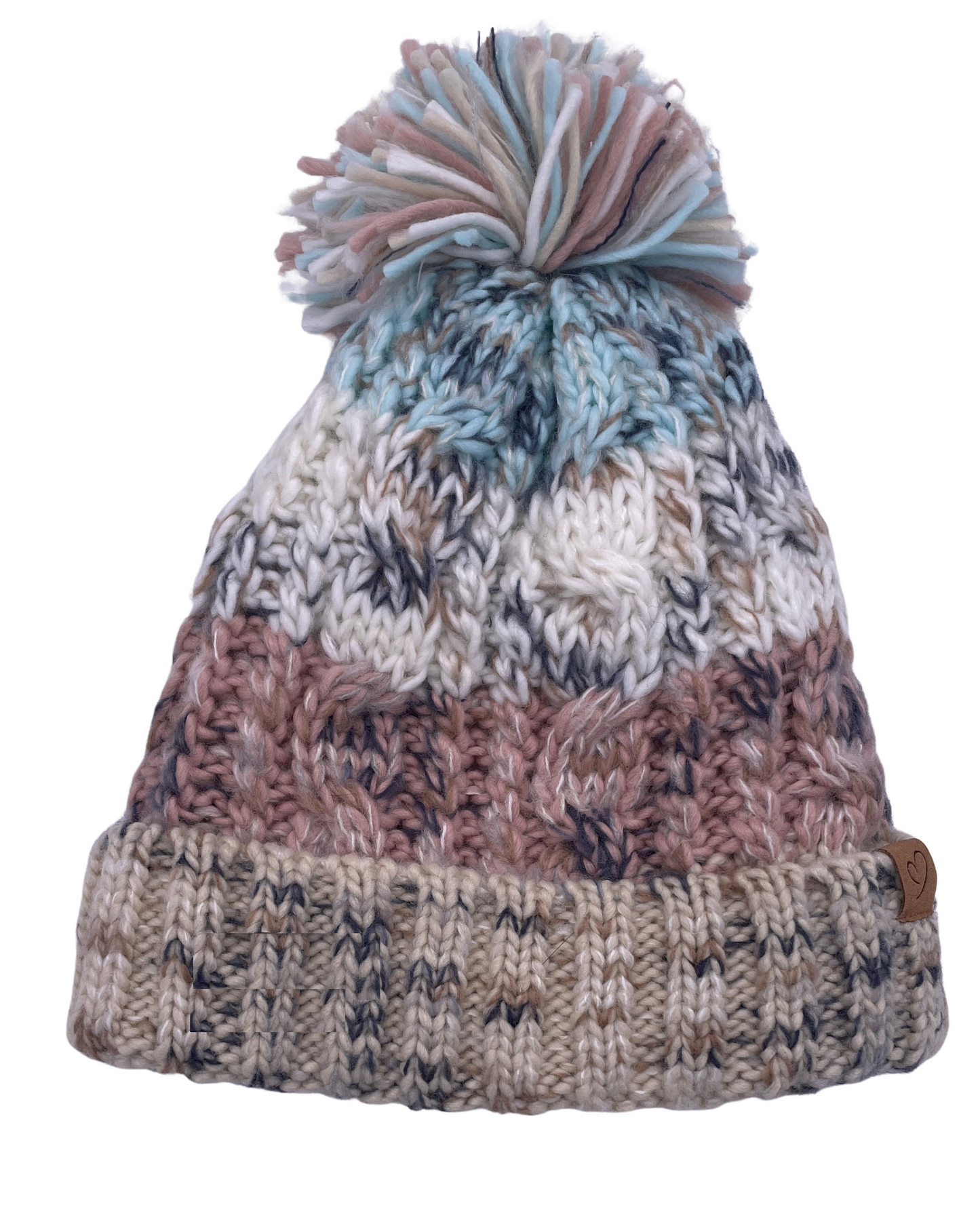Ladies Warm Winter Cable Knit hat pompom Polar Fleece lining