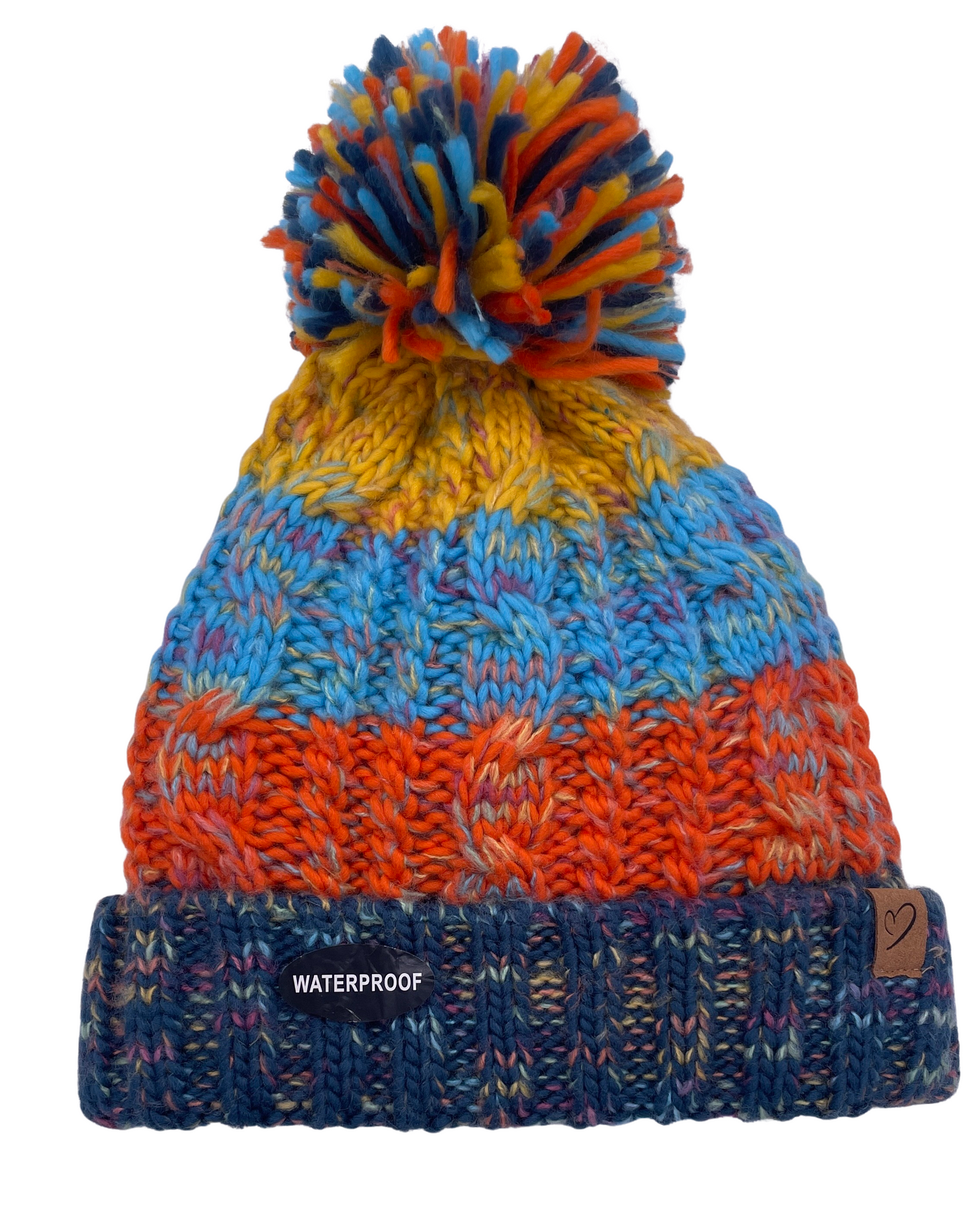 Ladies 100% WATERPROOF WINDPROOF Warm Cable Knit hat pompom Polar Fleece lining