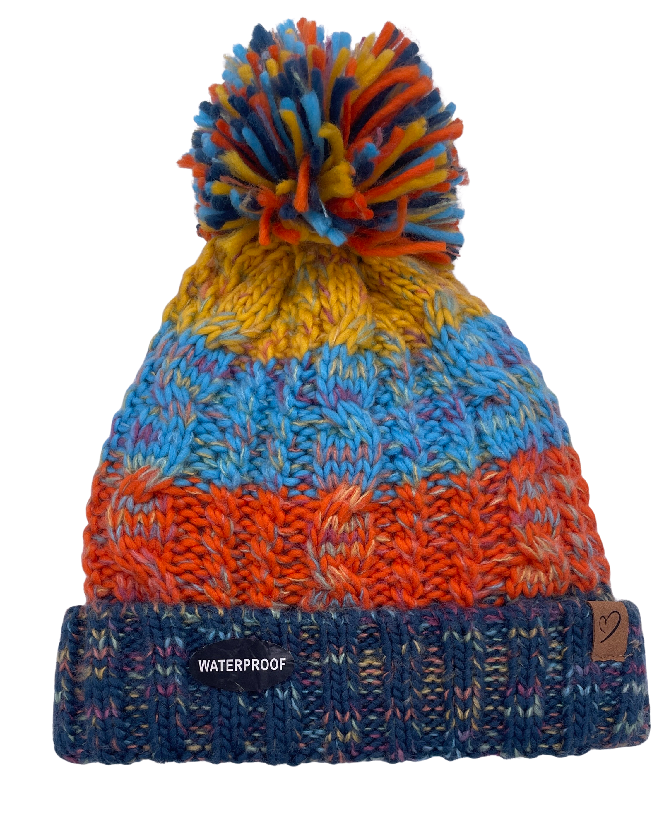 Ladies 100% WATERPROOF WINDPROOF Warm Cable Knit hat pompom Polar Fleece lining