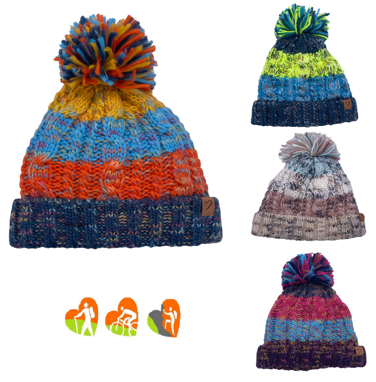 Ladies Warm Winter Cable Knit hat pompom Polar Fleece lining