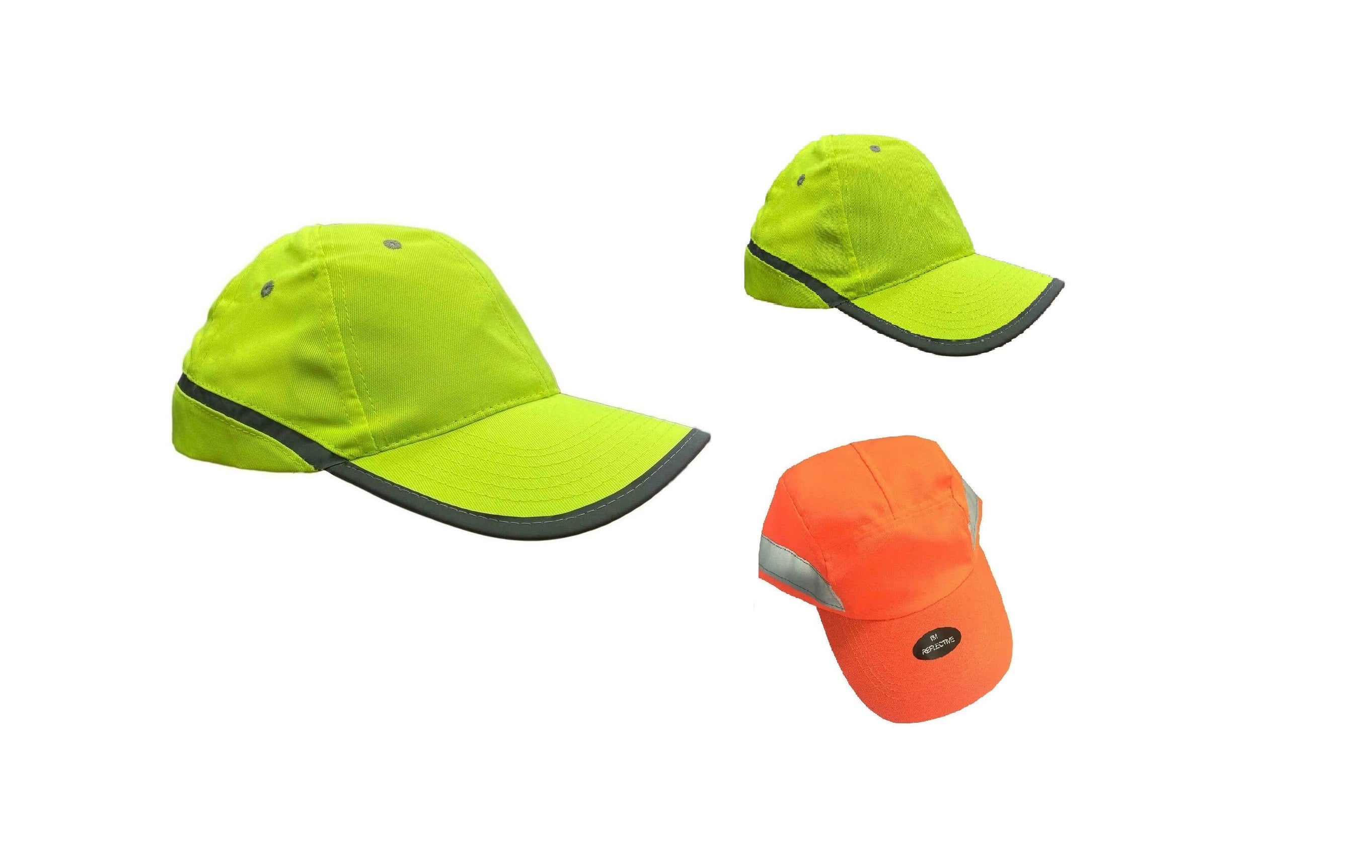 Adults Panelled Fluorescent Baseball Caps, ORANGE or YELLOW with reflective