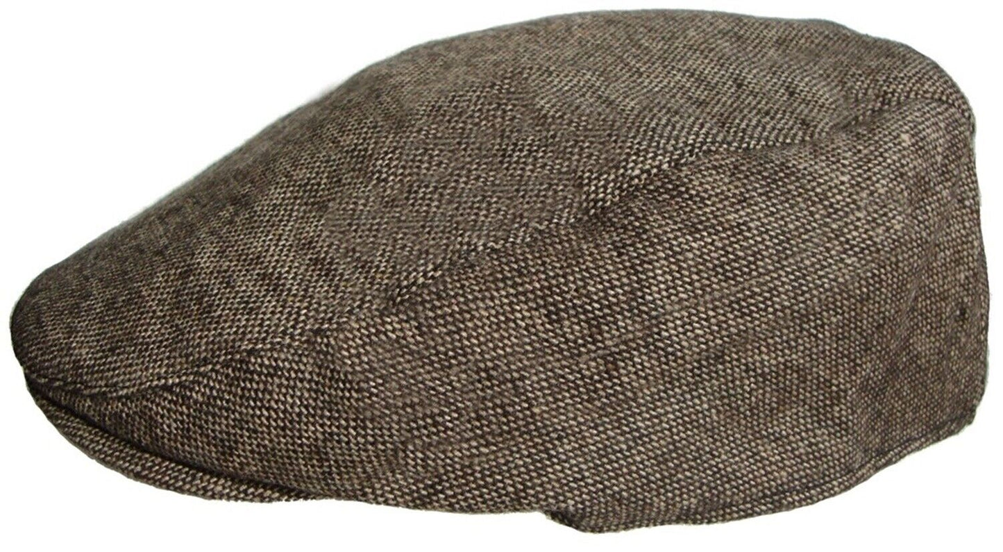 MENS TWEED CHECK FLAT CAP VINTAGE HERRINGBONE WOOL MIX