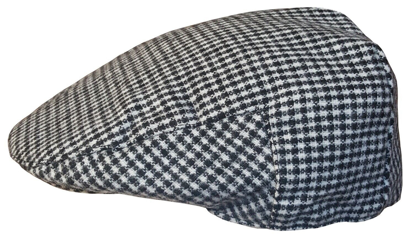 MENS TWEED CHECK FLAT CAP VINTAGE HERRINGBONE WOOL MIX