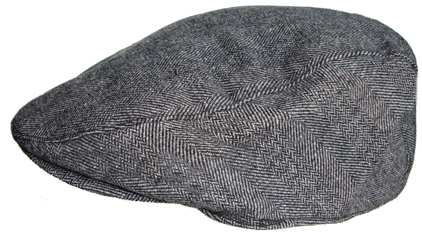 MENS TWEED CHECK FLAT CAP VINTAGE HERRINGBONE WOOL MIX