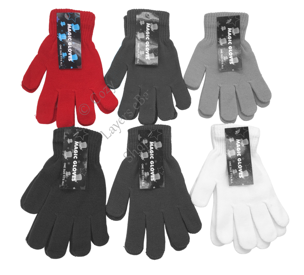 1-3Pair  ADULTS Magic Gloves Stretch Winter Black Ladies Womens One Size Warm Soft