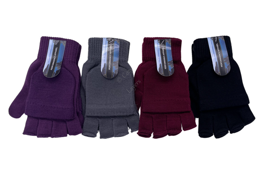 Magic Combo Fingerless & Full Mittens Gloves Stretchy One Size Fits Most