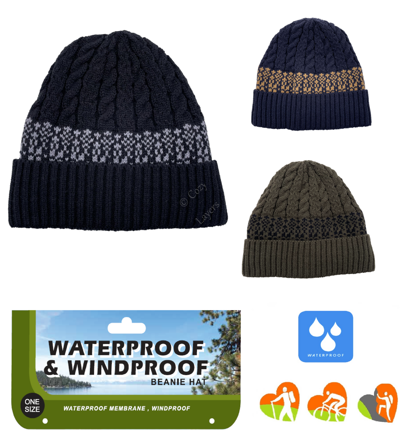 Men’s 3M Thinsulate™ Waterproof Windproof Thermal Knitted Turn Up Beanie Hat