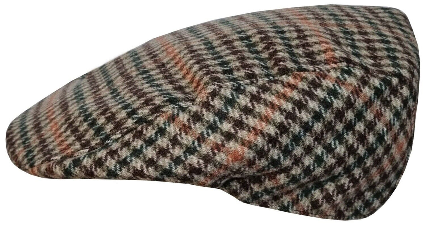 MENS TWEED CHECK FLAT CAP VINTAGE HERRINGBONE WOOL MIX