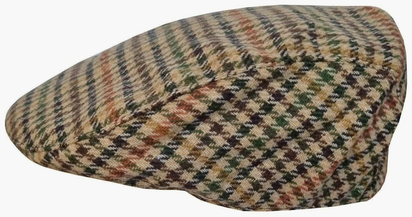 MENS TWEED CHECK FLAT CAP VINTAGE HERRINGBONE WOOL MIX