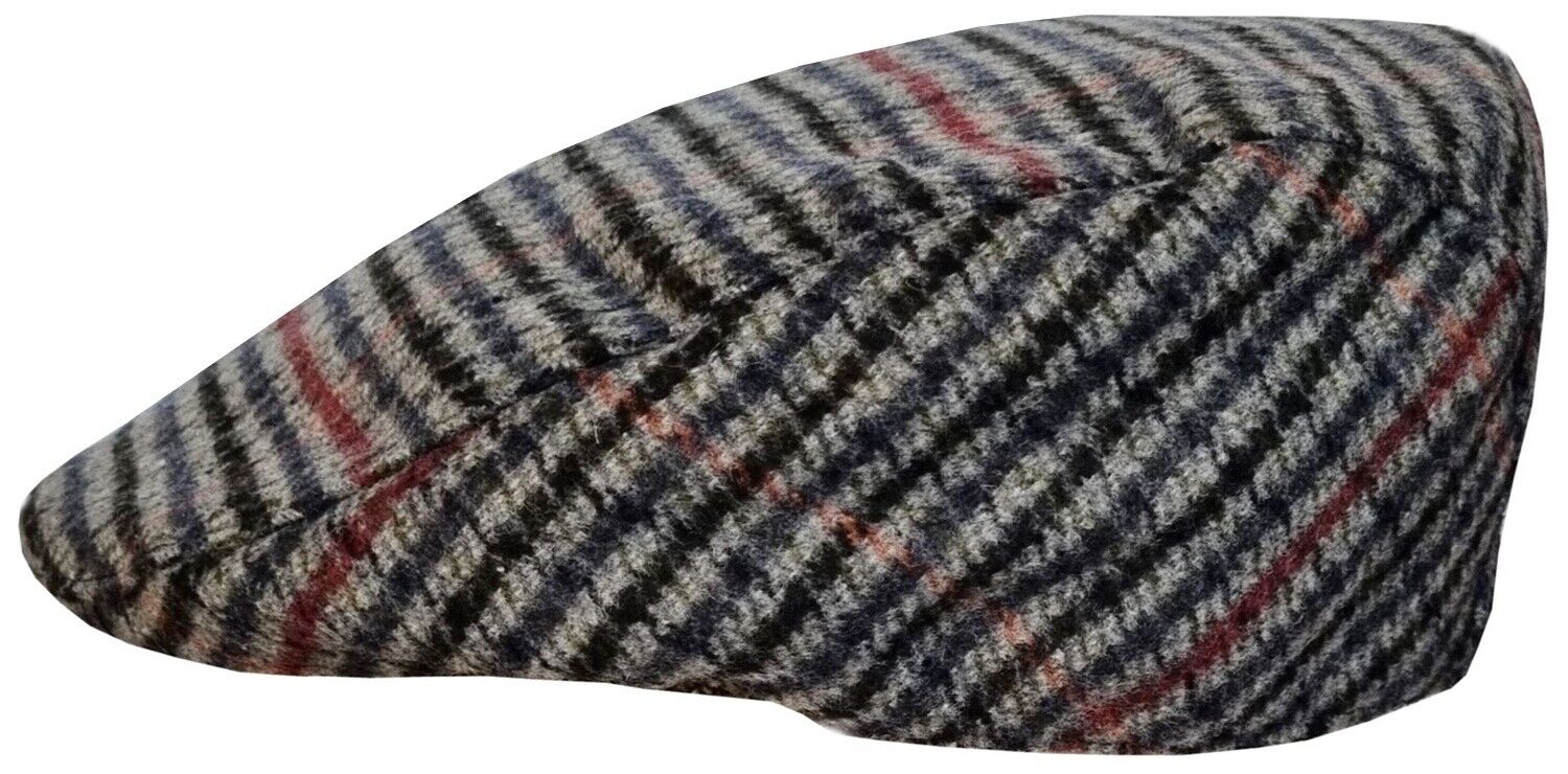MENS TWEED CHECK FLAT CAP VINTAGE HERRINGBONE WOOL MIX