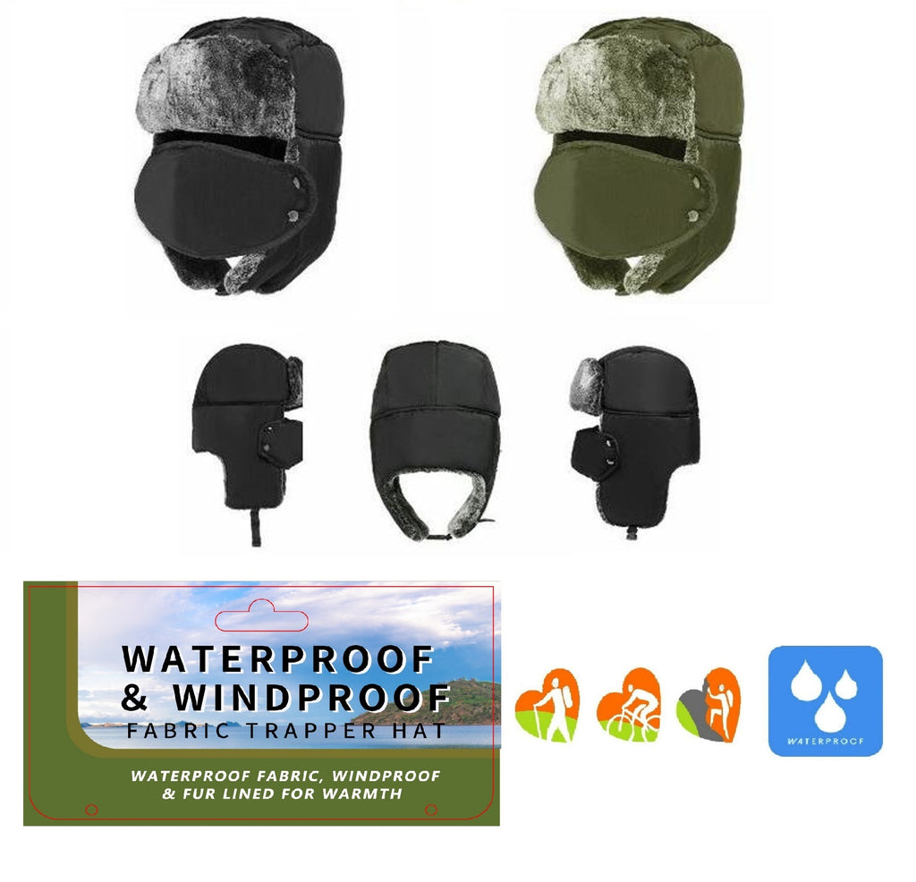 Adults Waterproof Thermal Trapper Hat with Mouth Covering Feather Lined Winter Hat