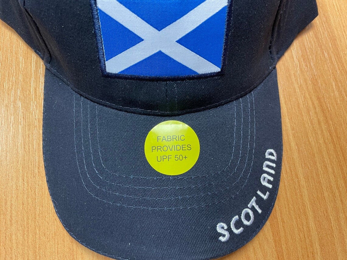 Adults 5 Panel SCOTLAND Baseball Caps, Tartan with Scottish Lion Embroidery, Blue with Scotland Flag