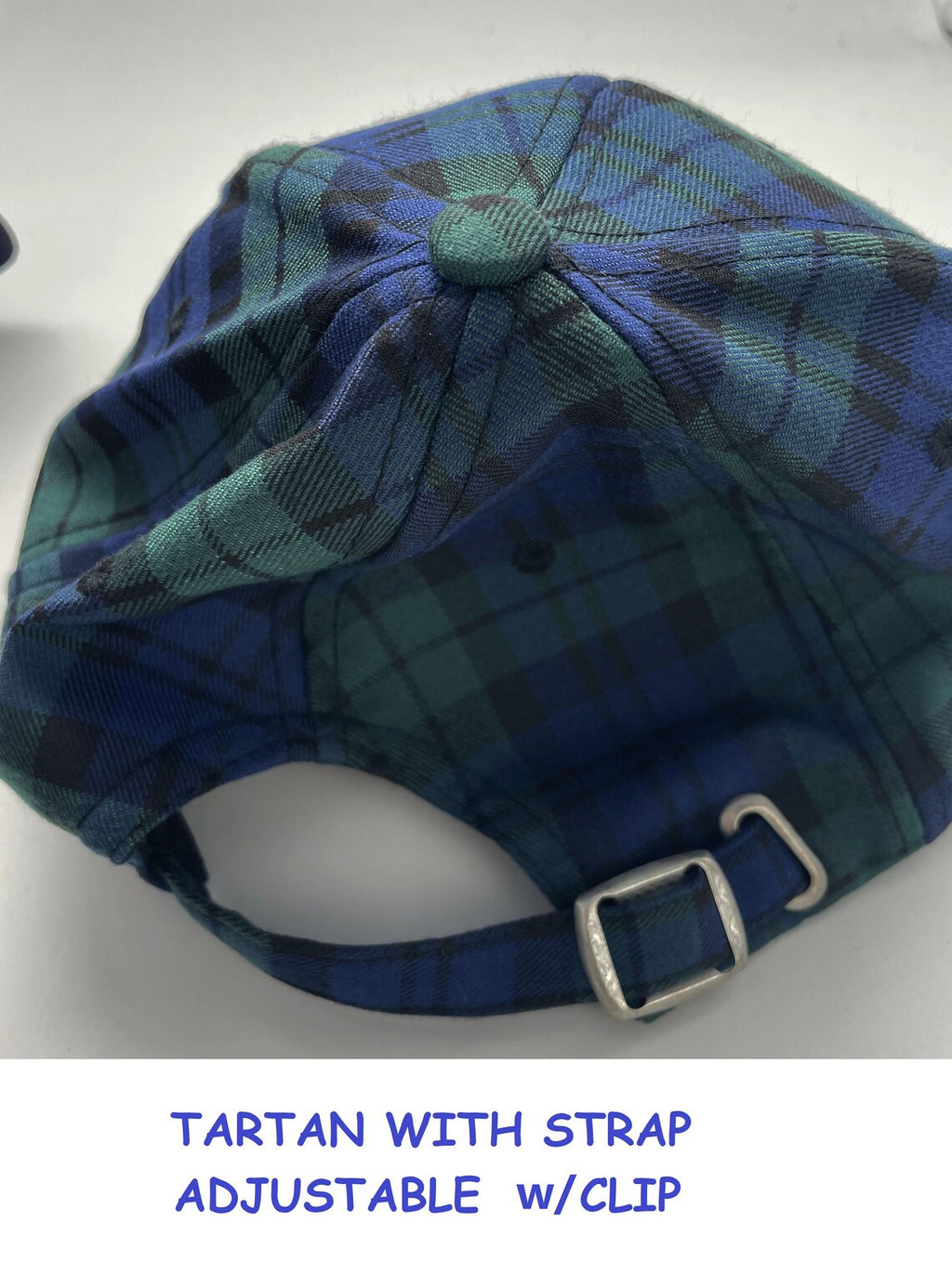 Adults 5 Panel SCOTLAND Baseball Caps, Tartan with Scottish Lion Embroidery, Blue with Scotland Flag