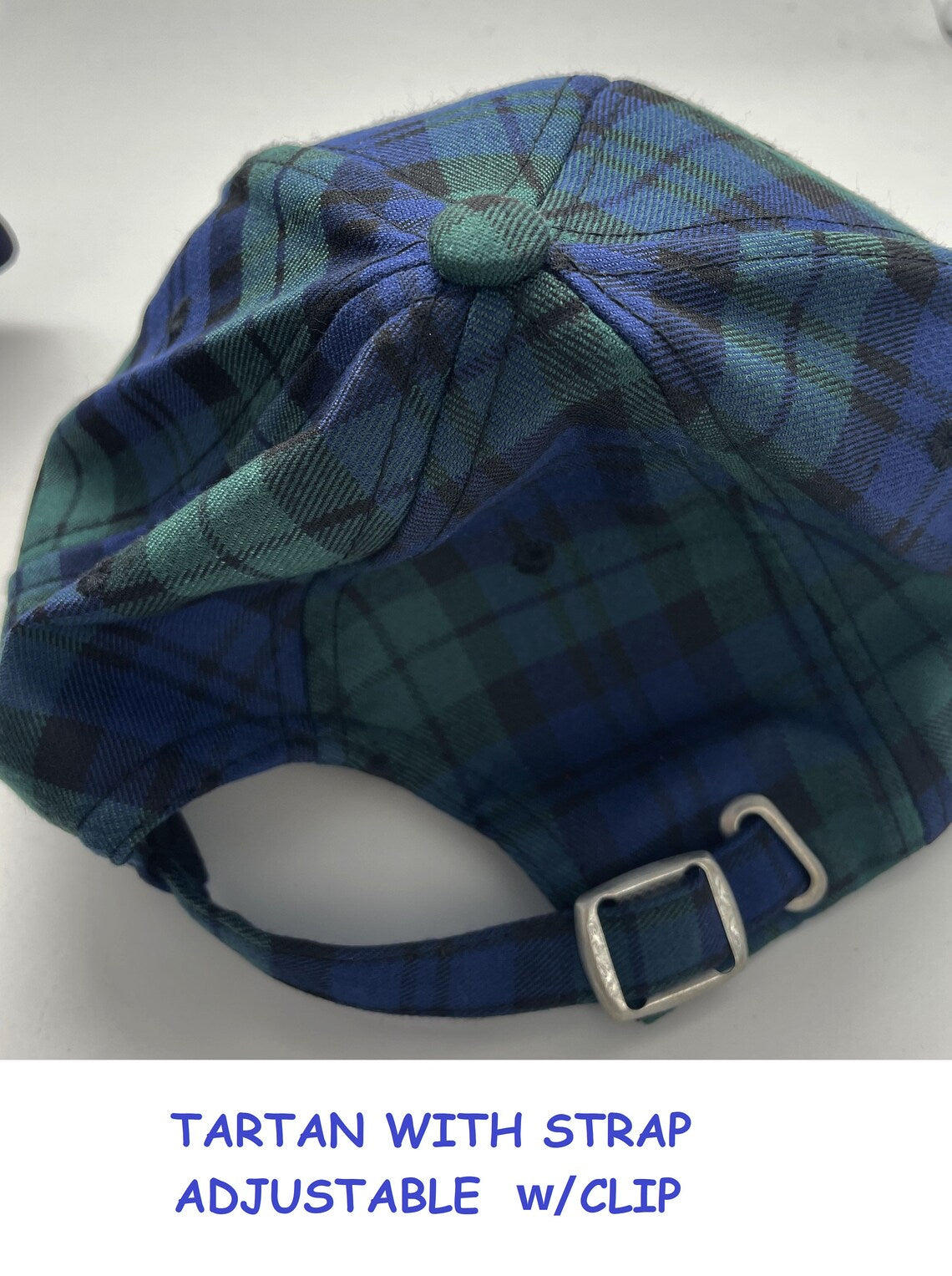 Adults 5 Panel SCOTLAND Baseball Caps, Tartan with Scottish Lion Embroidery, Blue with Scotland Flag