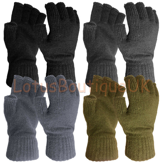 Thermal FINGERLESS GLOVES Unisex Mens Women Knitted Warm Winter Half Finger COZY